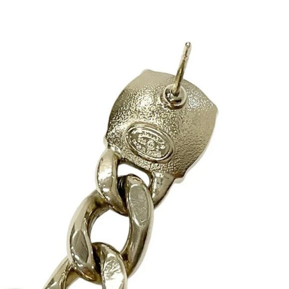 CHANEL CC Logos Rhinestone Dangle Stud Earrings Gold Tone C23C Auth - Picture 5 of 6